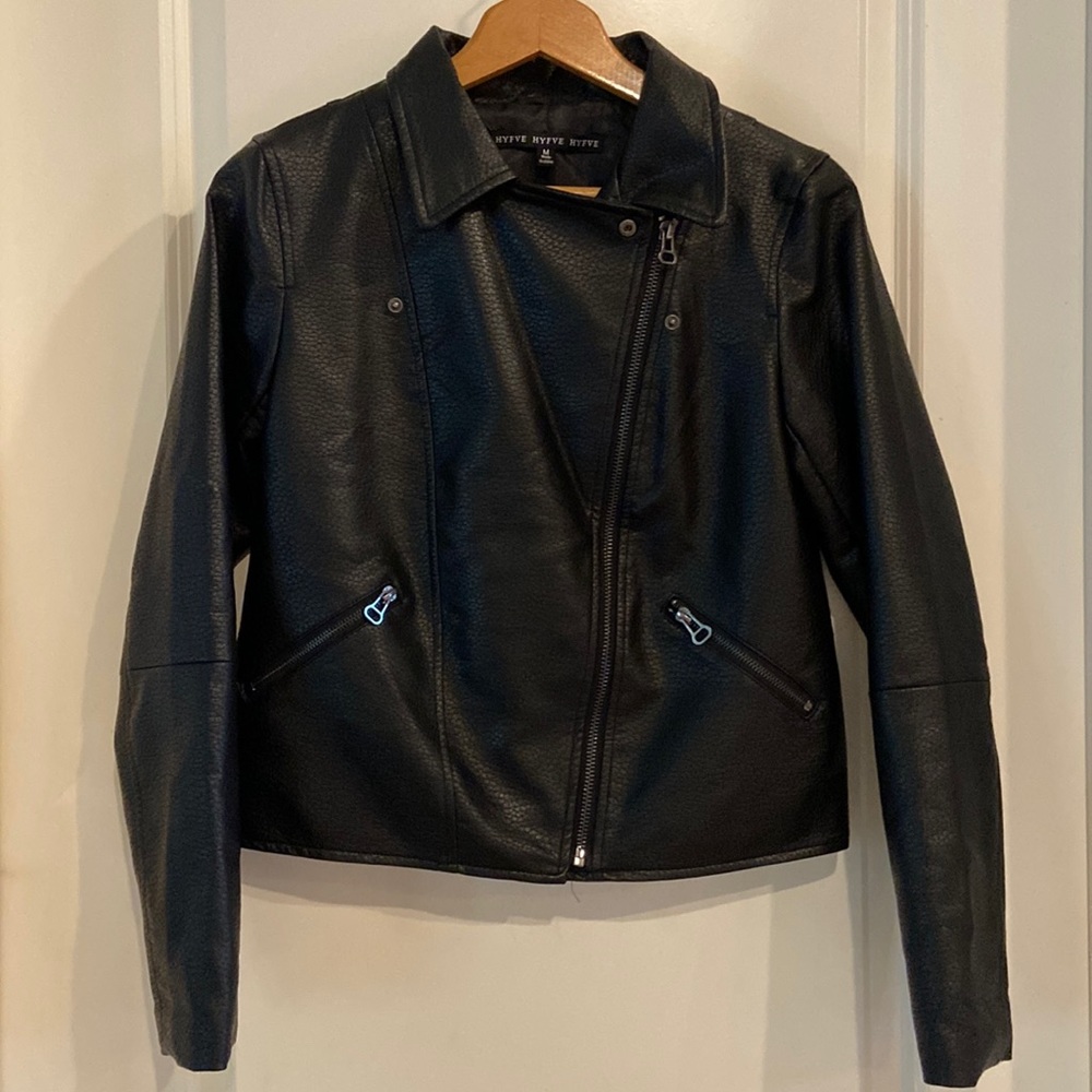 Black faux leather moto style jacket